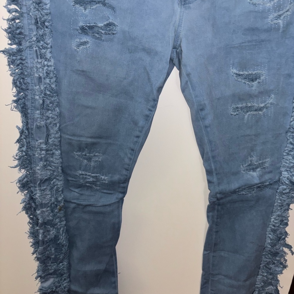 Fringe Detail Bootcut Jeans in Light Blue